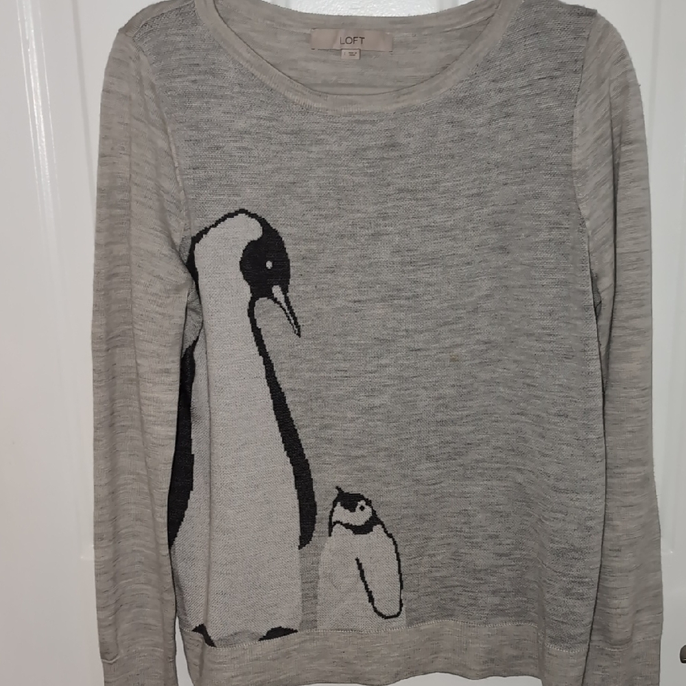 LOFT Light Gray Sweater with Penguin